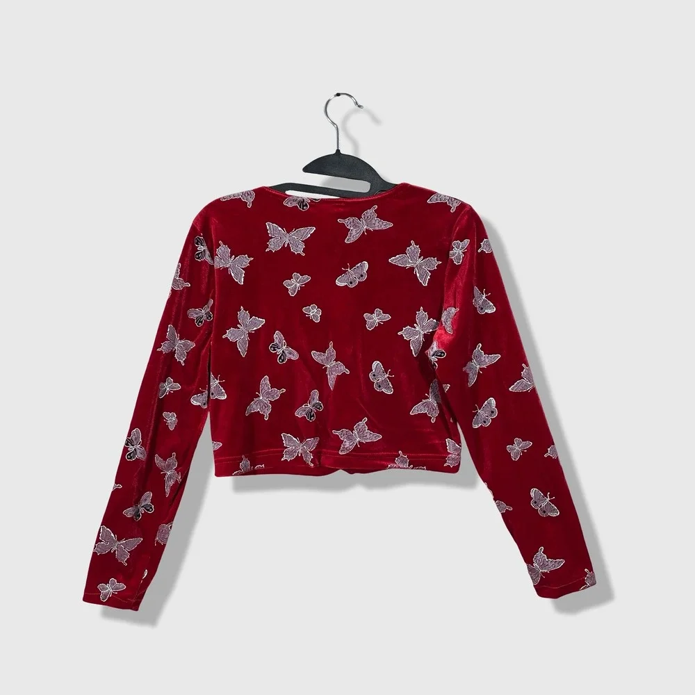 Napoli Velvet Butterfly Cardigan Women Size M Red Y2K Whimsigoth Fairycore